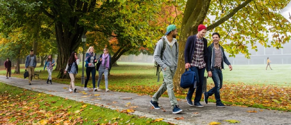 Kids walking on a college campus
