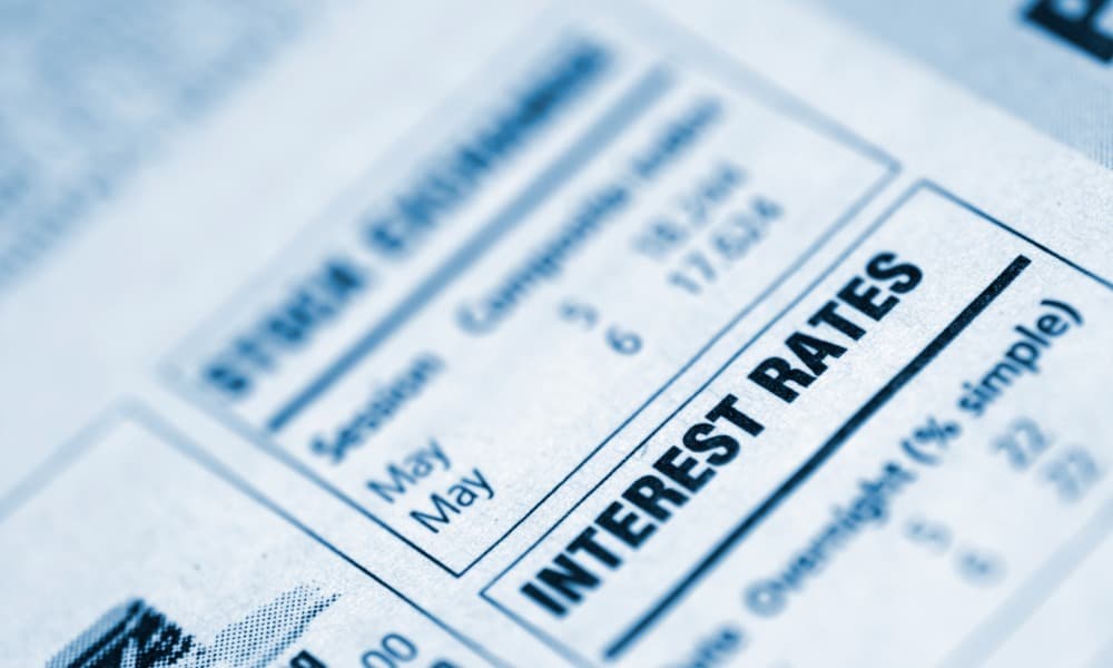 A small box in a newspaper containing current IRS interest rate information.