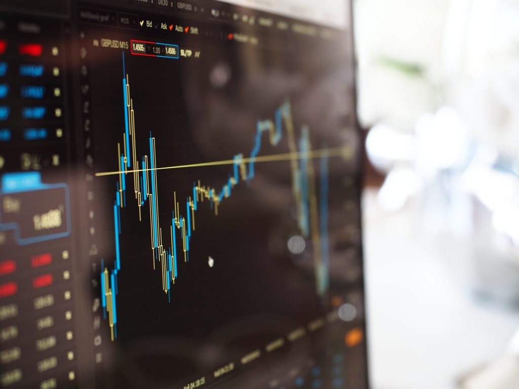 Close-up of a stock market chart on a screen, representing options trading analysis